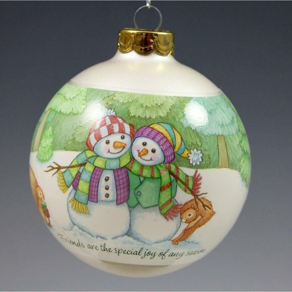 Hallmark KS 2001 Winter Friends Wildlife & Snowmen Glass Ball Christmas Ornament - Picture 2 of 8